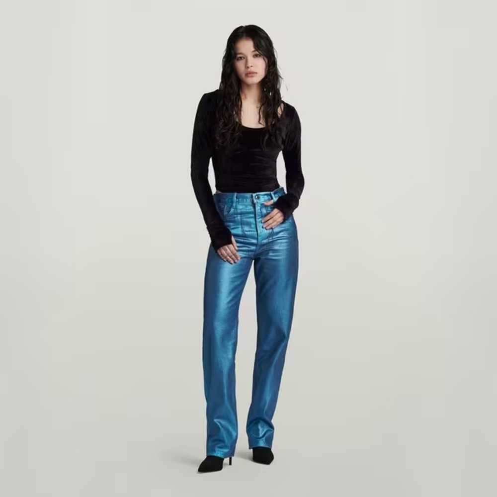 G-Star Viktoria High Straight Metallic Blue Jeans, Size 30 / 10